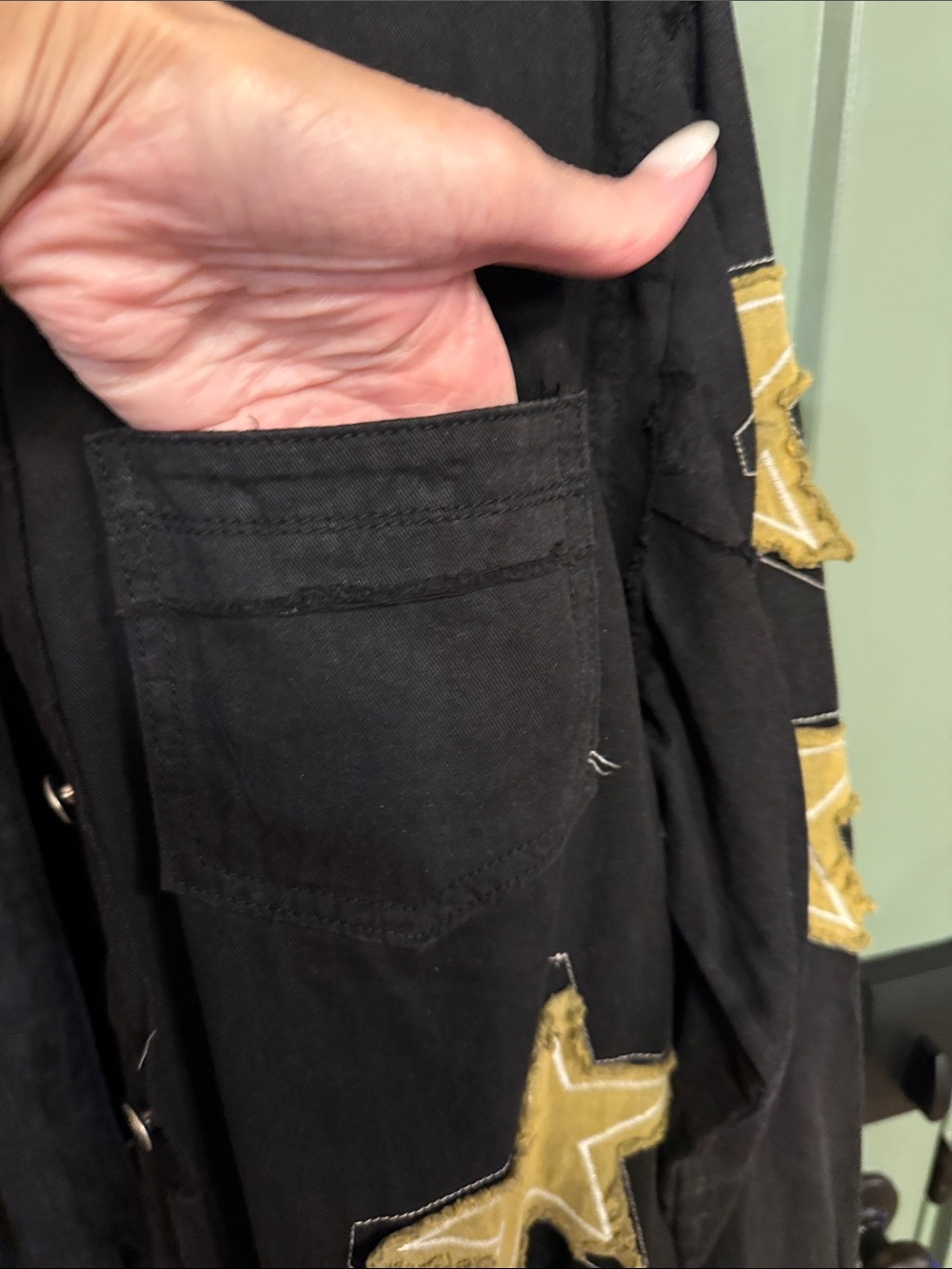 NEW POL black button-front shirt with gold star patches - Picture 7 of 8